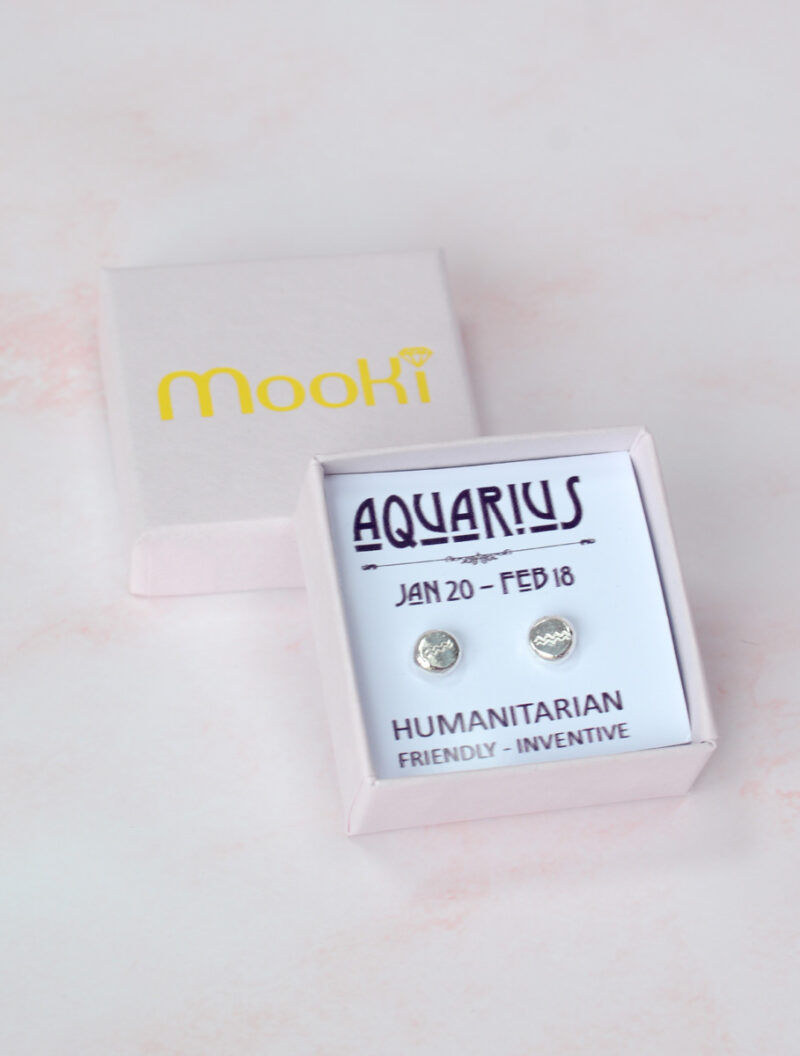 zodiac zero waste studs aquarius mooki jewellery recycled sterling silver