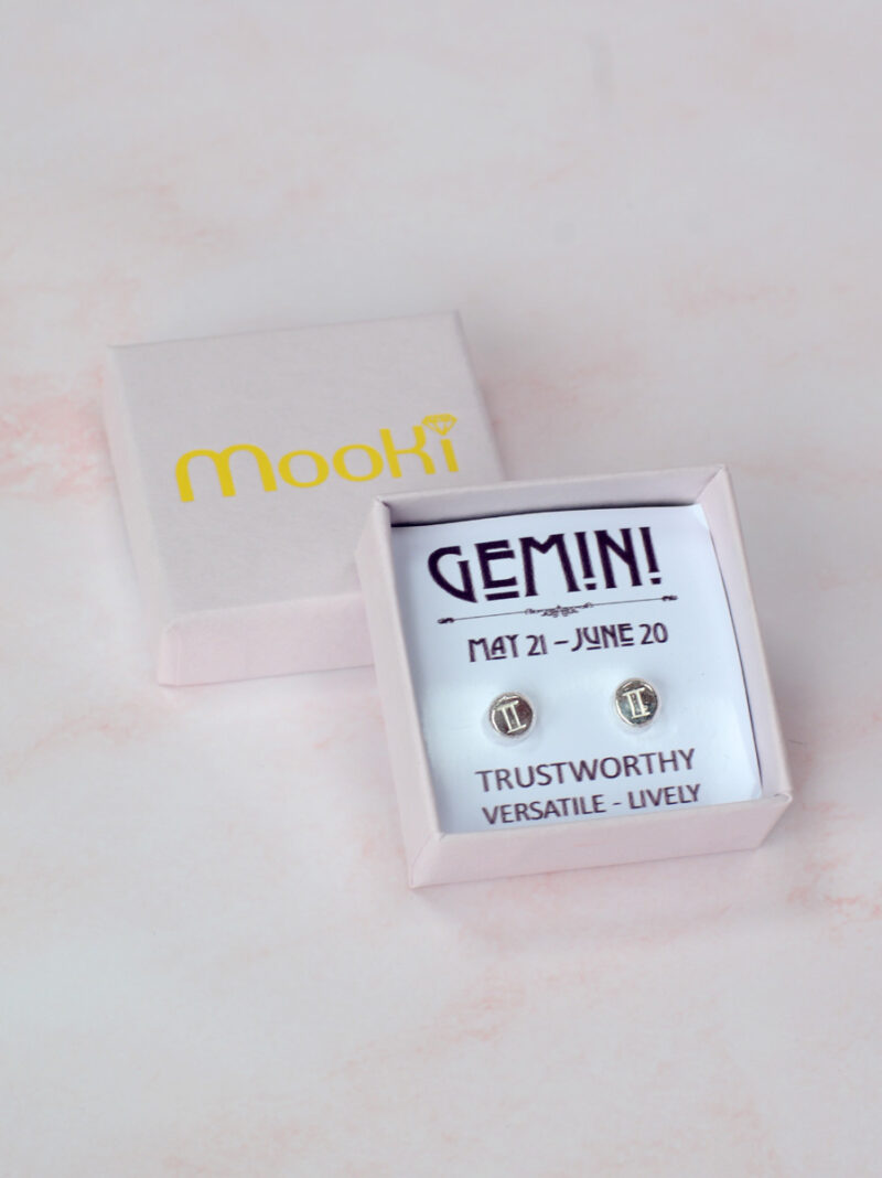 zodiac zero waste studs gemini mooki jewellery recycled sterling silver