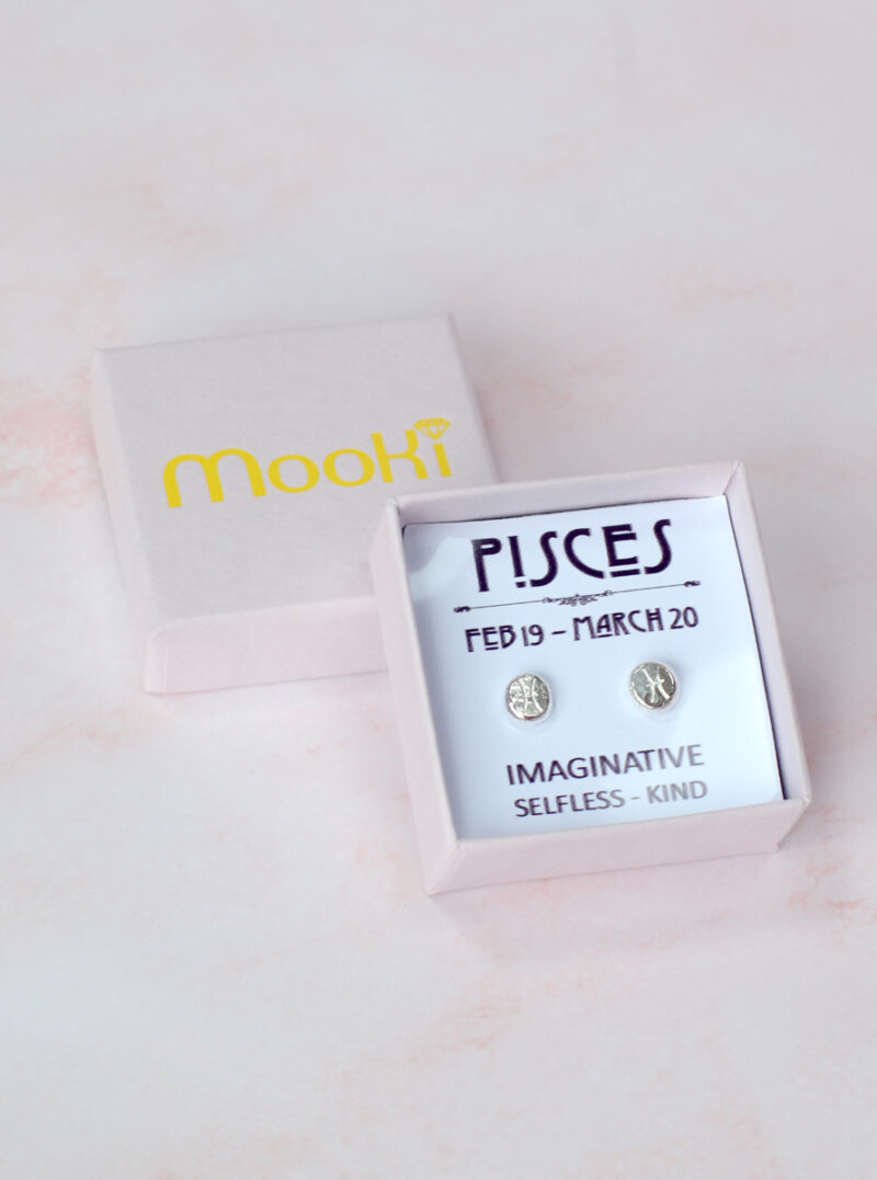 zodiac zero waste studs pisces mooki jewellery recycled sterling silver