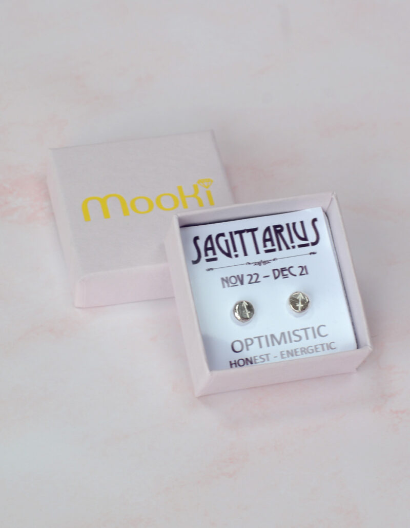 zodiac zero waste studs sagittarius mooki jewellery recycled sterling silver