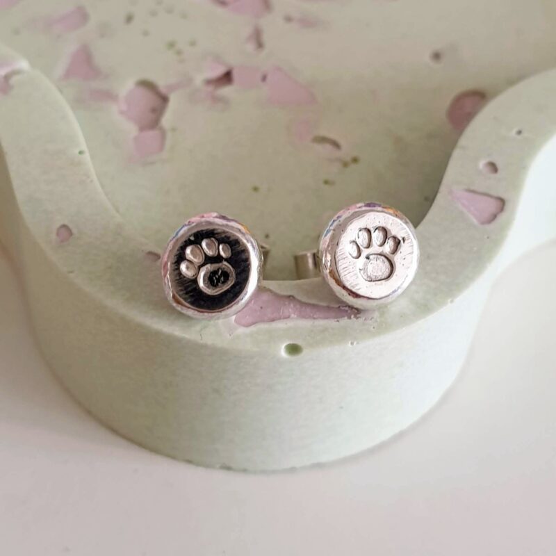 recycled silver studs earrings pawprint