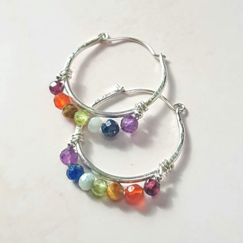 chakra hoops mooki jewellery rainbow gemstones precious gems recycled sterling silver yoga yogi reiki sustainable