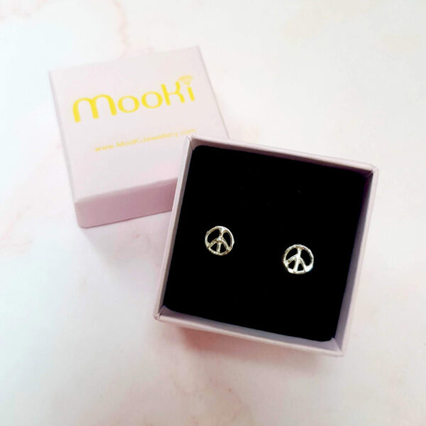 mooki jewellery peace studs recycled silver dainty