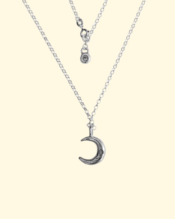 celeste necklace belcher crescent moon luxury recycled sterling silver hand made unique mooki jewellery