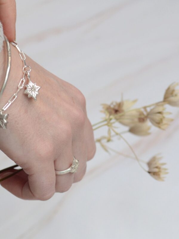 polaris bangle mooki jewellery recycled sterling silver sustainable chunky north star charm british