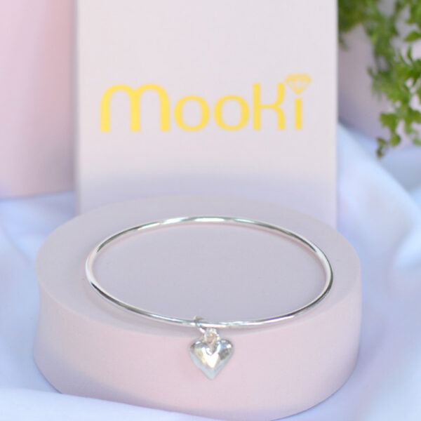 mooki jewellery chunky heart bangle sterling silver charm