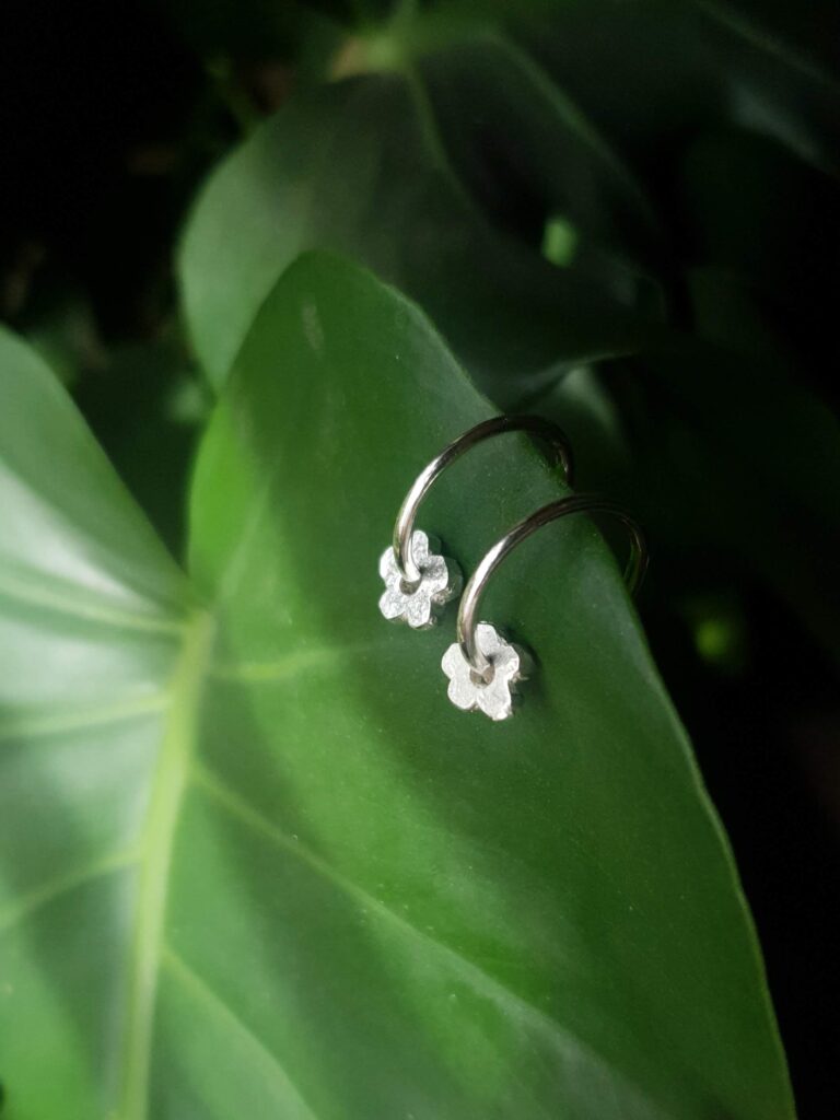 bloom hoops mooki jewellery silver flower earrings