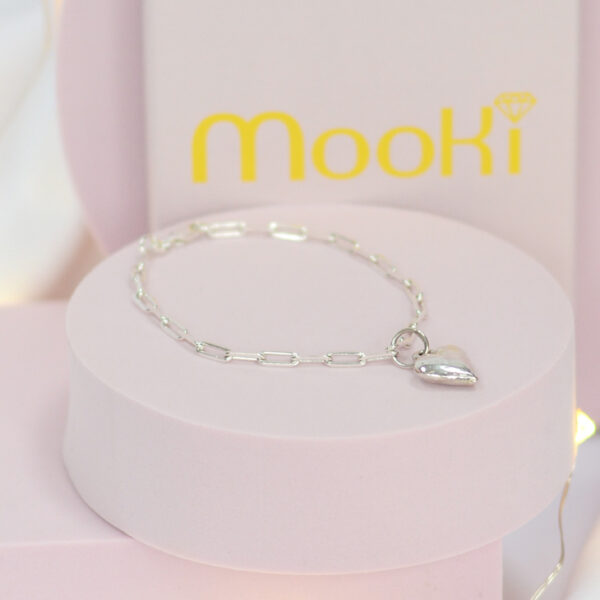 heart bracelet paperclip flat trace mooki jewellery sterling silver