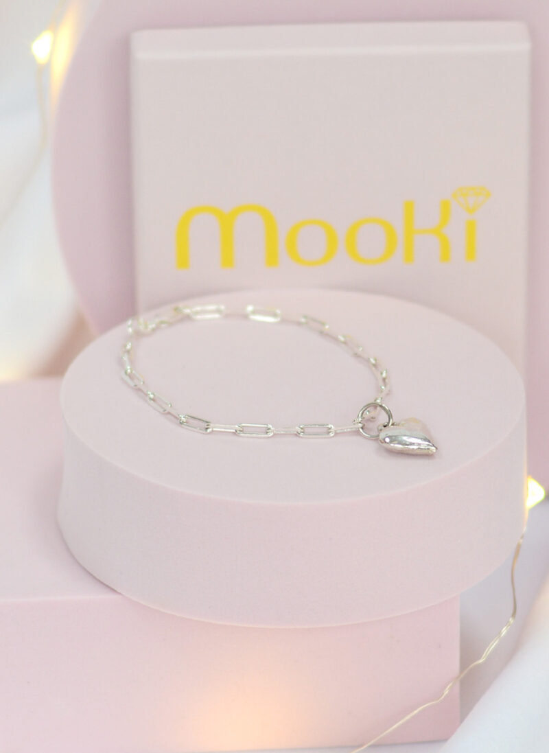 heart bracelet paperclip flat trace mooki jewellery sterling silver