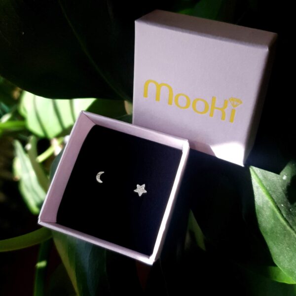 dinky moon star studs mooki jewellery recycled sterling silver