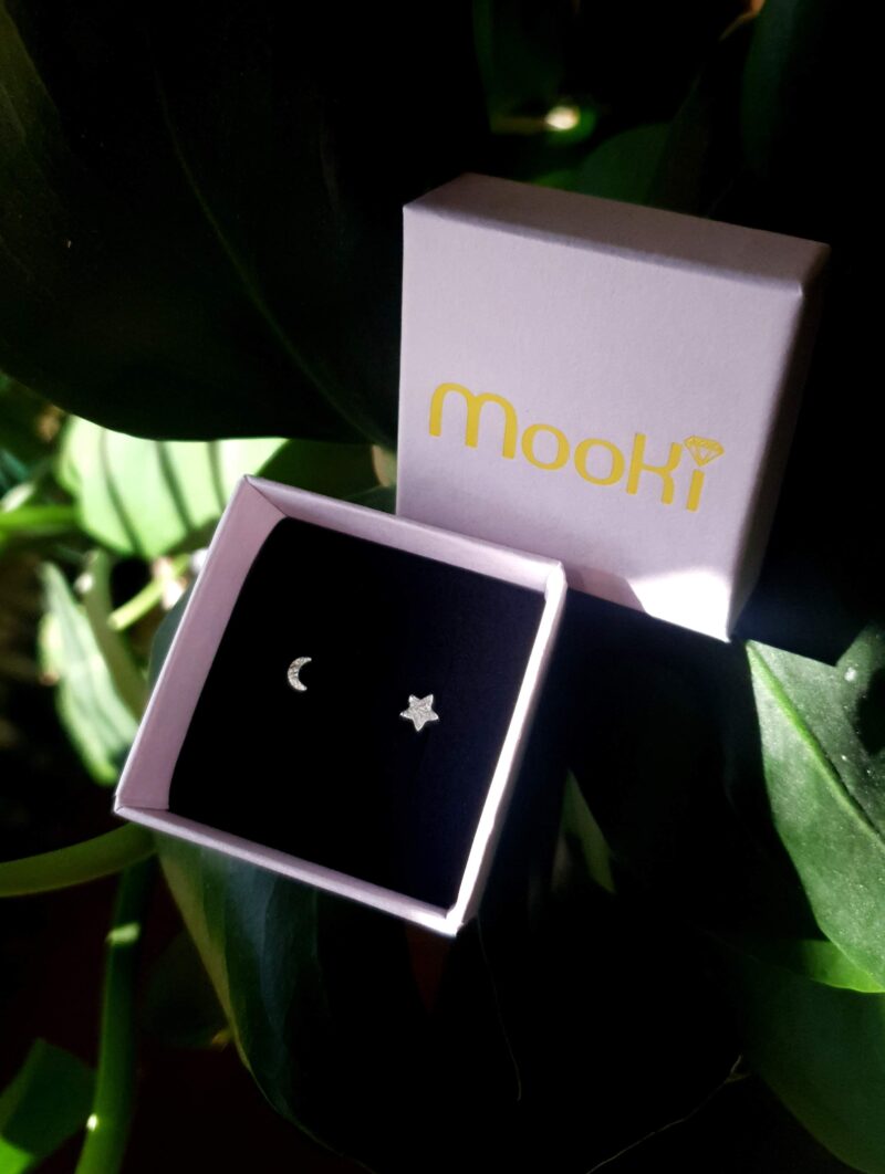 dinky moon star studs mooki jewellery recycled sterling silver