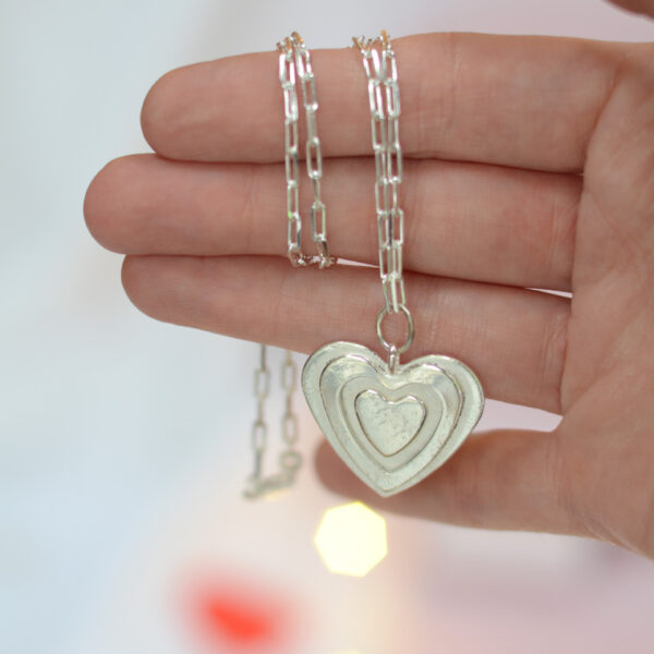 triple heart necklace mooki jewellery sterling silver paperclip trace chain