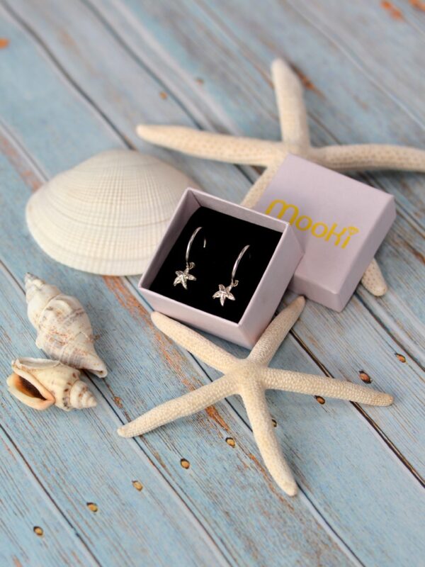 starfish hoops earrings recycled sterling silver mooki jewellery silversmith grimsby jewellers british handcrafted