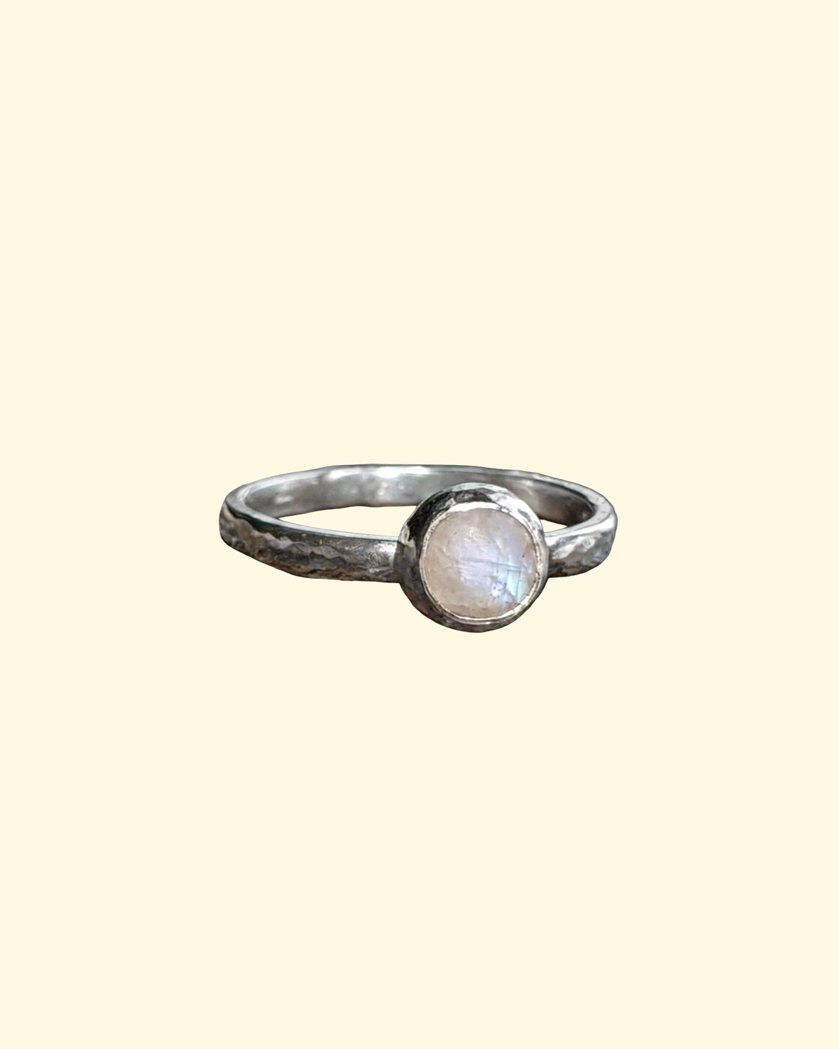 selene ring rainbow moonstone organic hammered recycled silver unique handmade mooki jewellery
