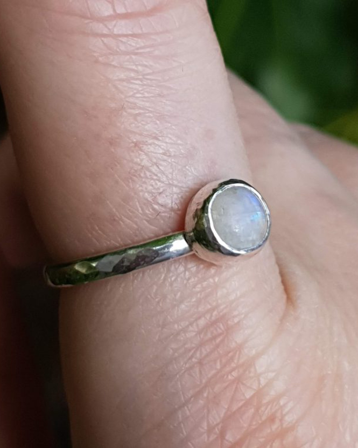 selene ring rainbow moonstone organic hammered recycled silver unique handmade mooki jewellery