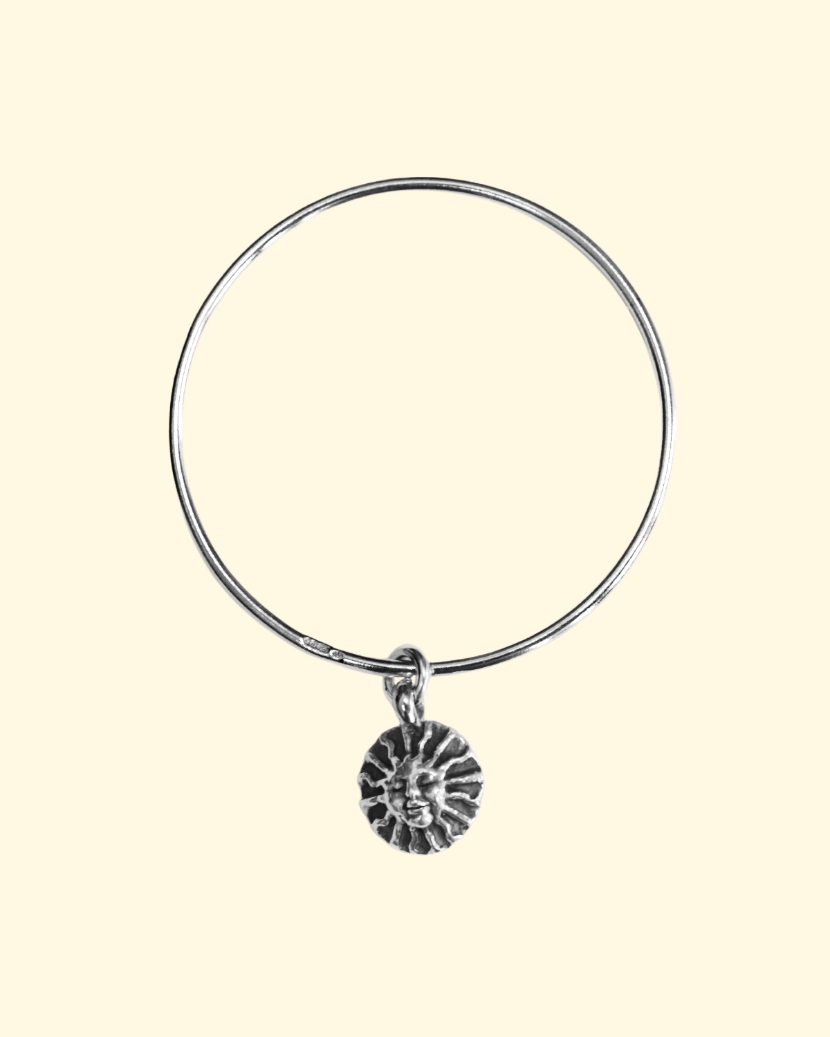 surya bangle sun goddess sunshine face luxury recycled sterling silver hand made unique mooki jewellery