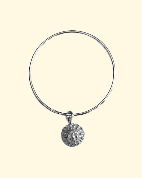 surya bangle sun goddess sunshine face luxury recycled sterling silver hand made unique mooki jewellery