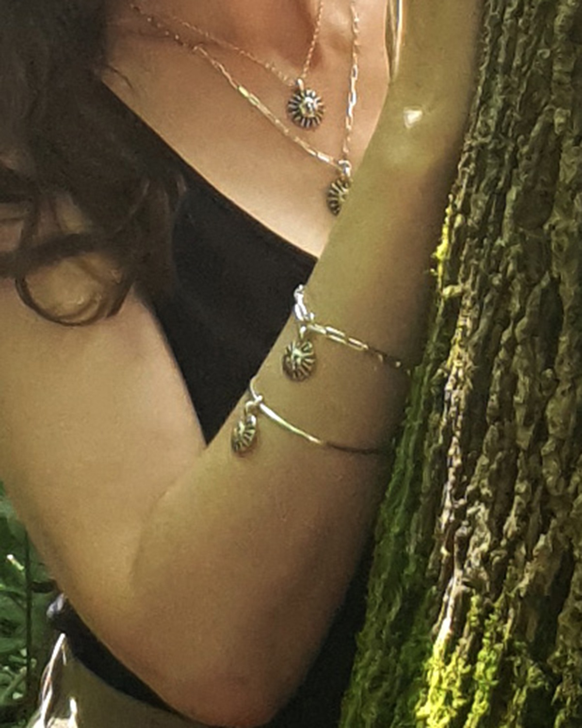 surya bangle sun goddess sunshine face luxury recycled sterling silver hand made unique mooki jewellery