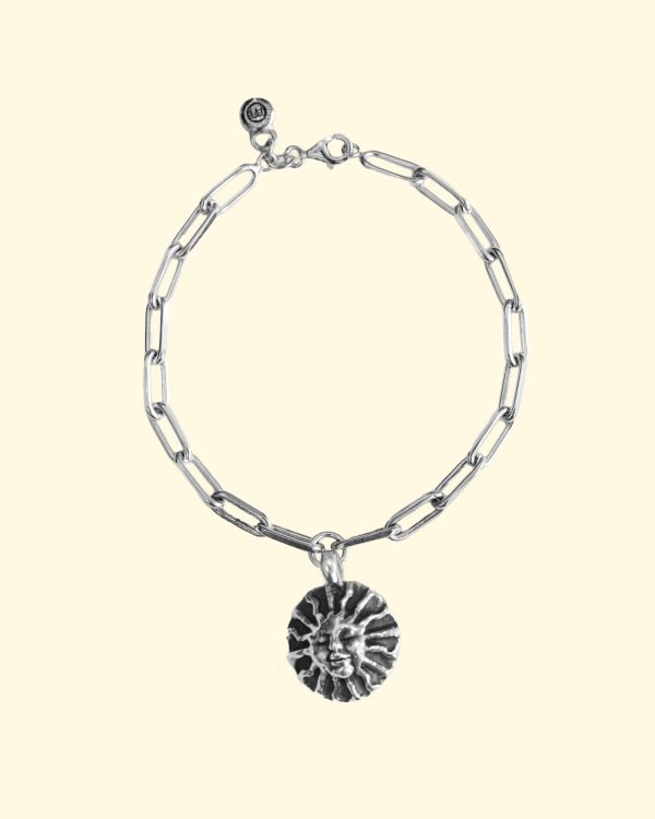 surya bracelet sun goddess face luxury recycled sterling silver hand made unique mooki jewellery