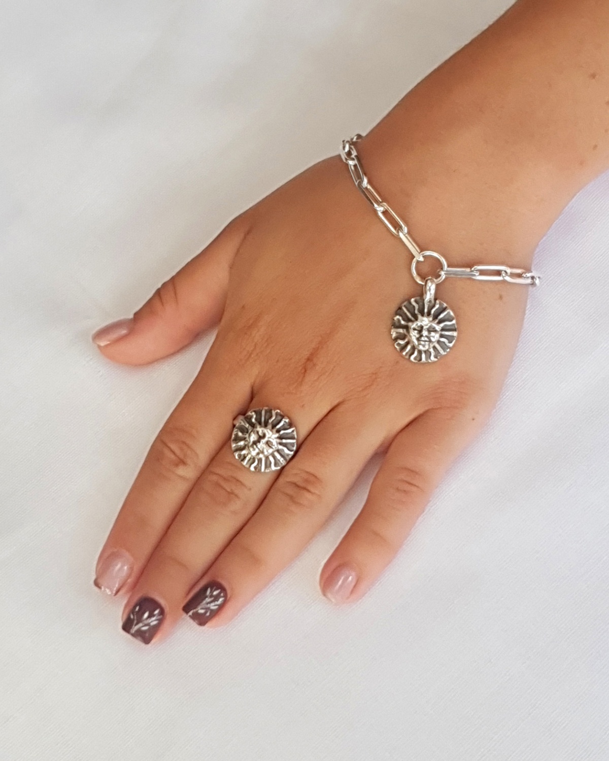surya bracelet sun goddess face luxury recycled sterling silver hand made unique mooki jewellery