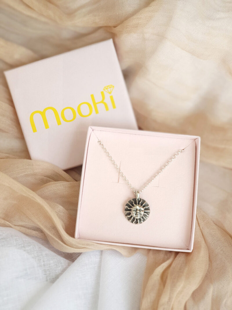 mooki jewellery surya sun necklace pendant chunky sterling silver handmade belcher chain