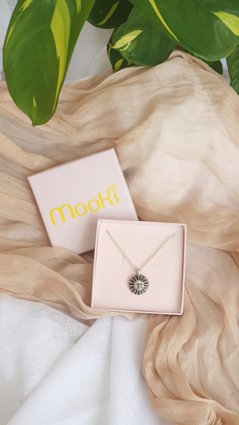 mooki jewellery surya sun necklace pendant chunky sterling silver handmade belcher chain