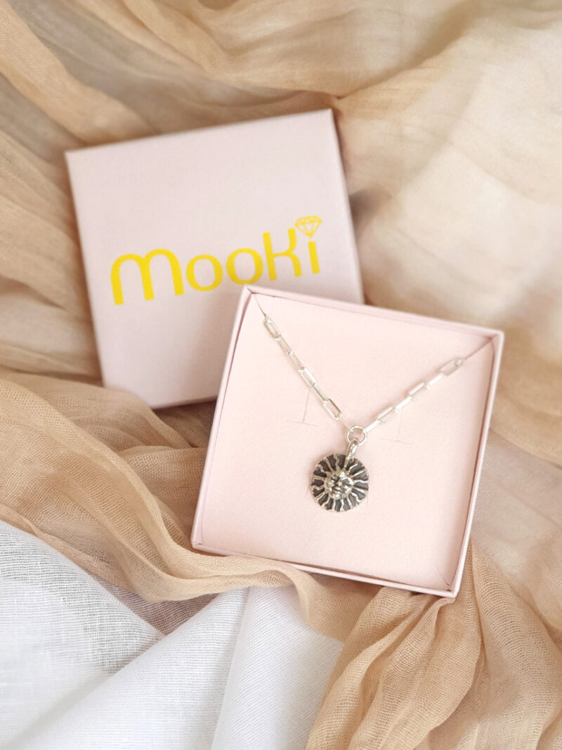 mooki jewellery surya sun necklace pendant chunky sterling silver handmade trace chain