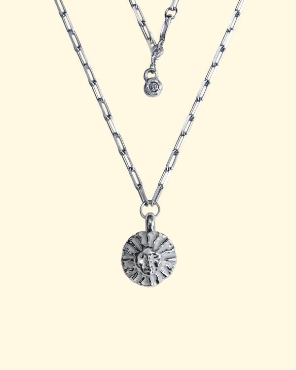 surya trace necklace sun goddess face luxury recycled sterling silver hand made unique mooki jewellery
