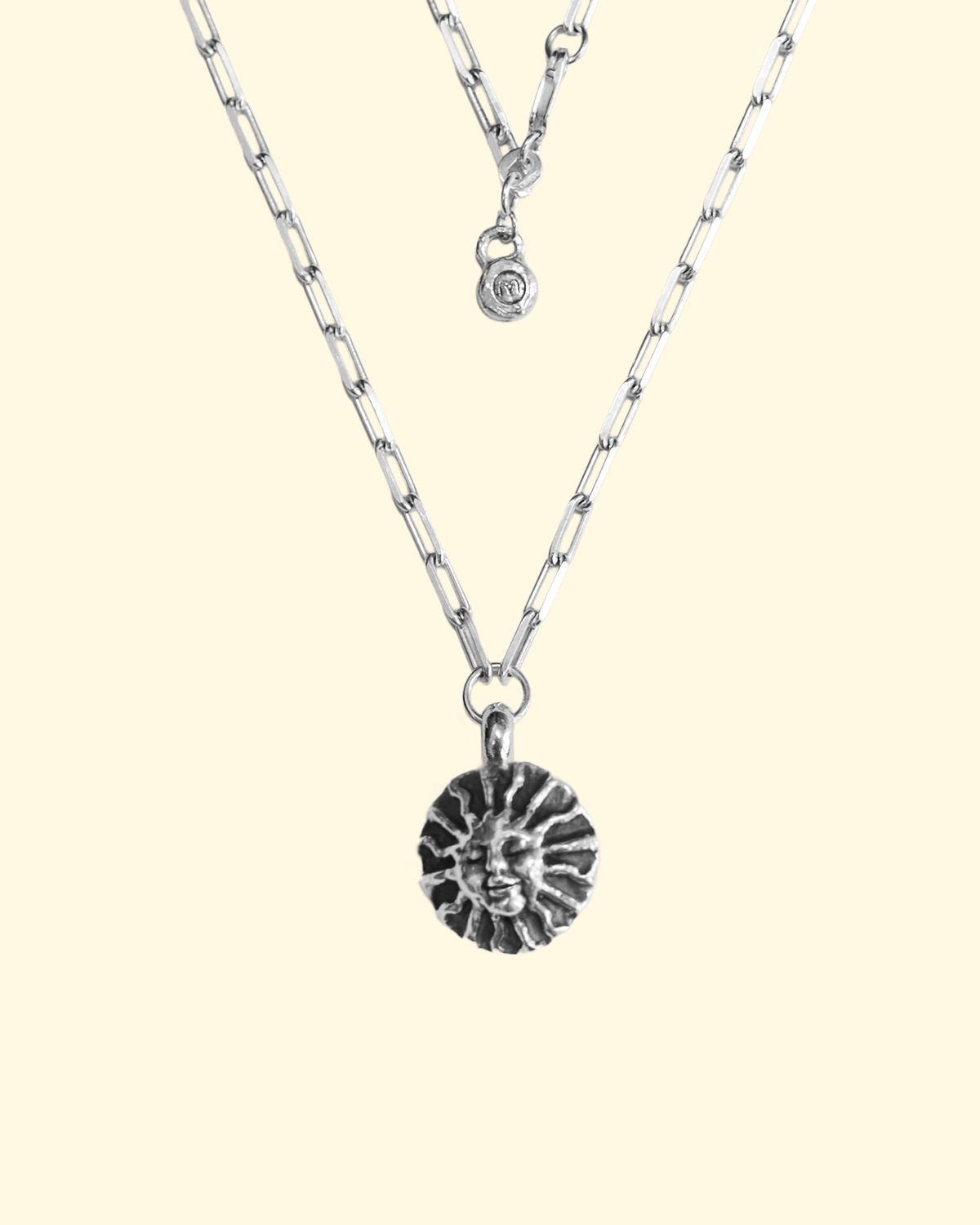 surya trace necklace sun goddess face luxury recycled sterling silver hand made unique mooki jewellery