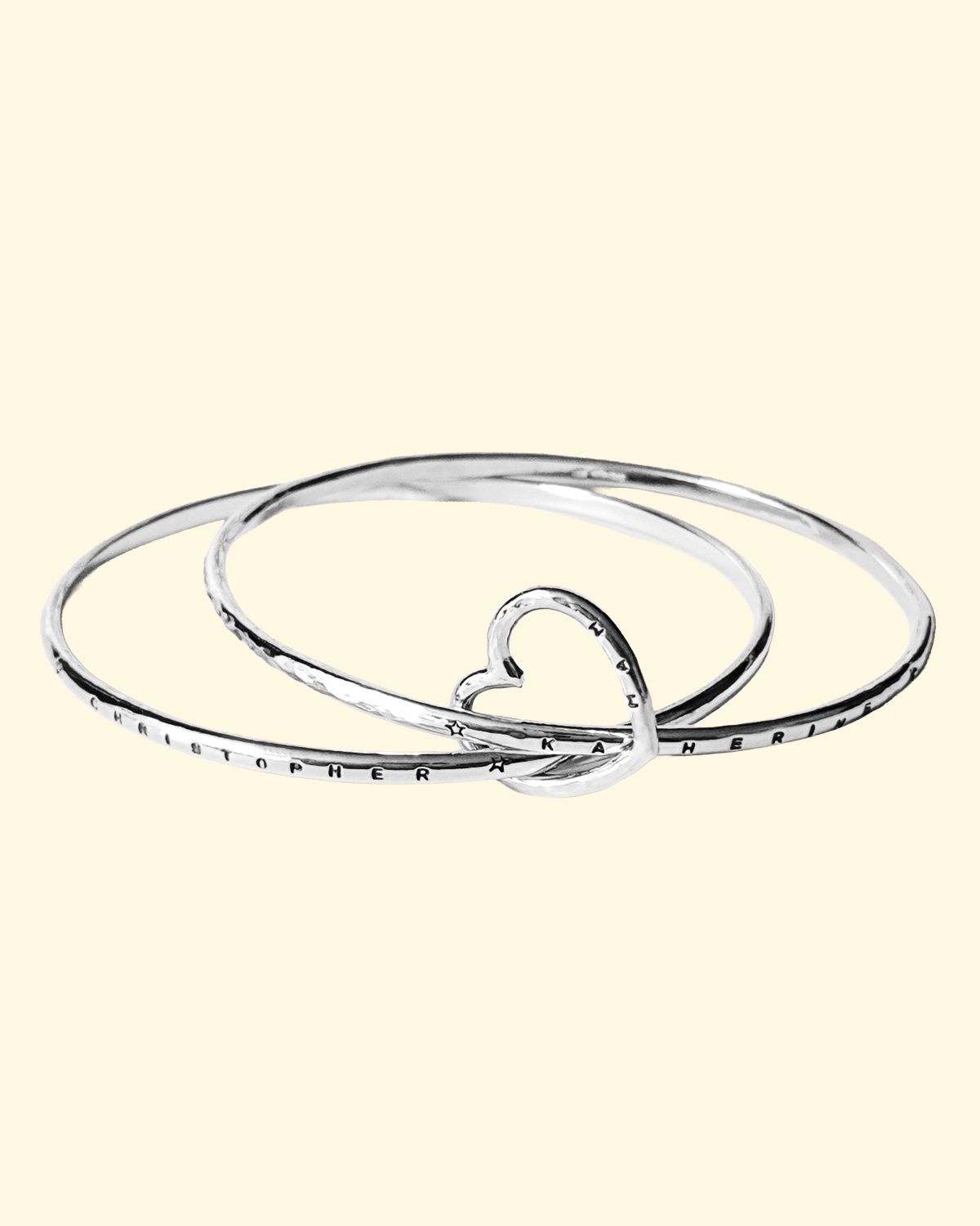 family tree bangle double two heart name personalised engraved hand stamped luxury recycled sterling silver hand made unique mooki jewellery