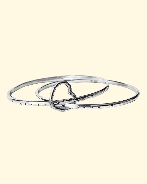 family tree bangle double two heart name personalised engraved hand stamped luxury recycled sterling silver hand made unique mooki jewellery