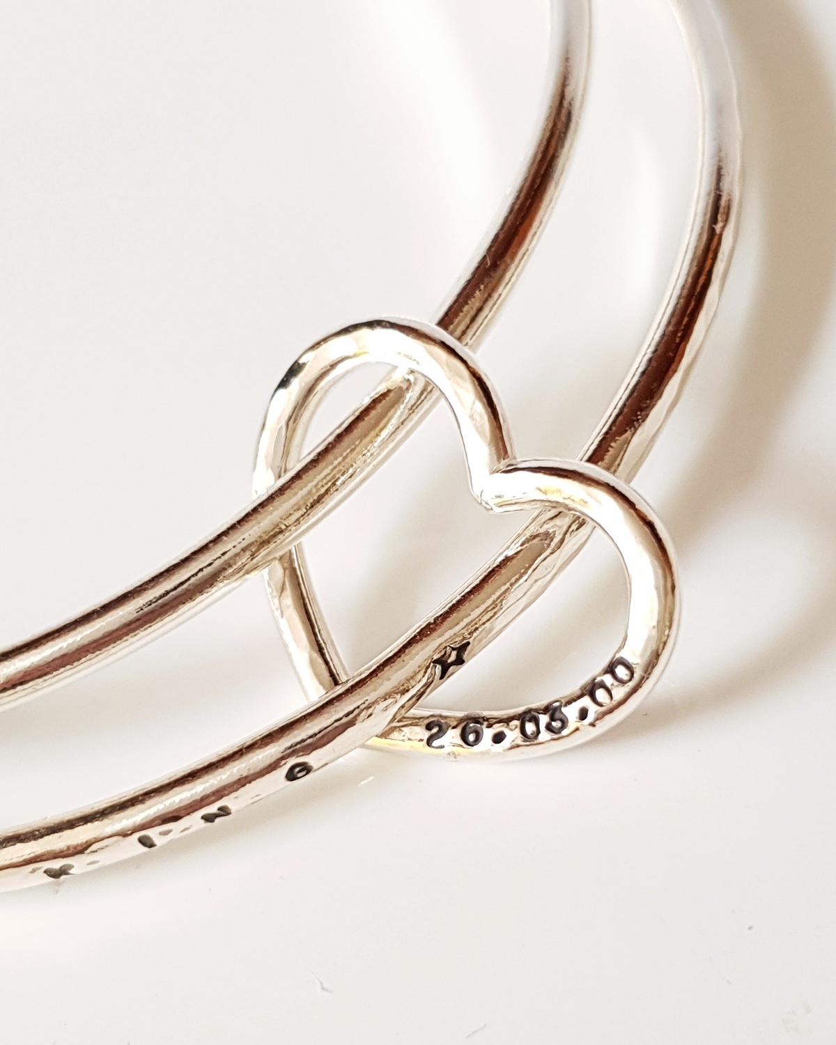 family tree bangle double two heart name personalised engraved hand stamped luxury recycled sterling silver hand made unique mooki jewellery