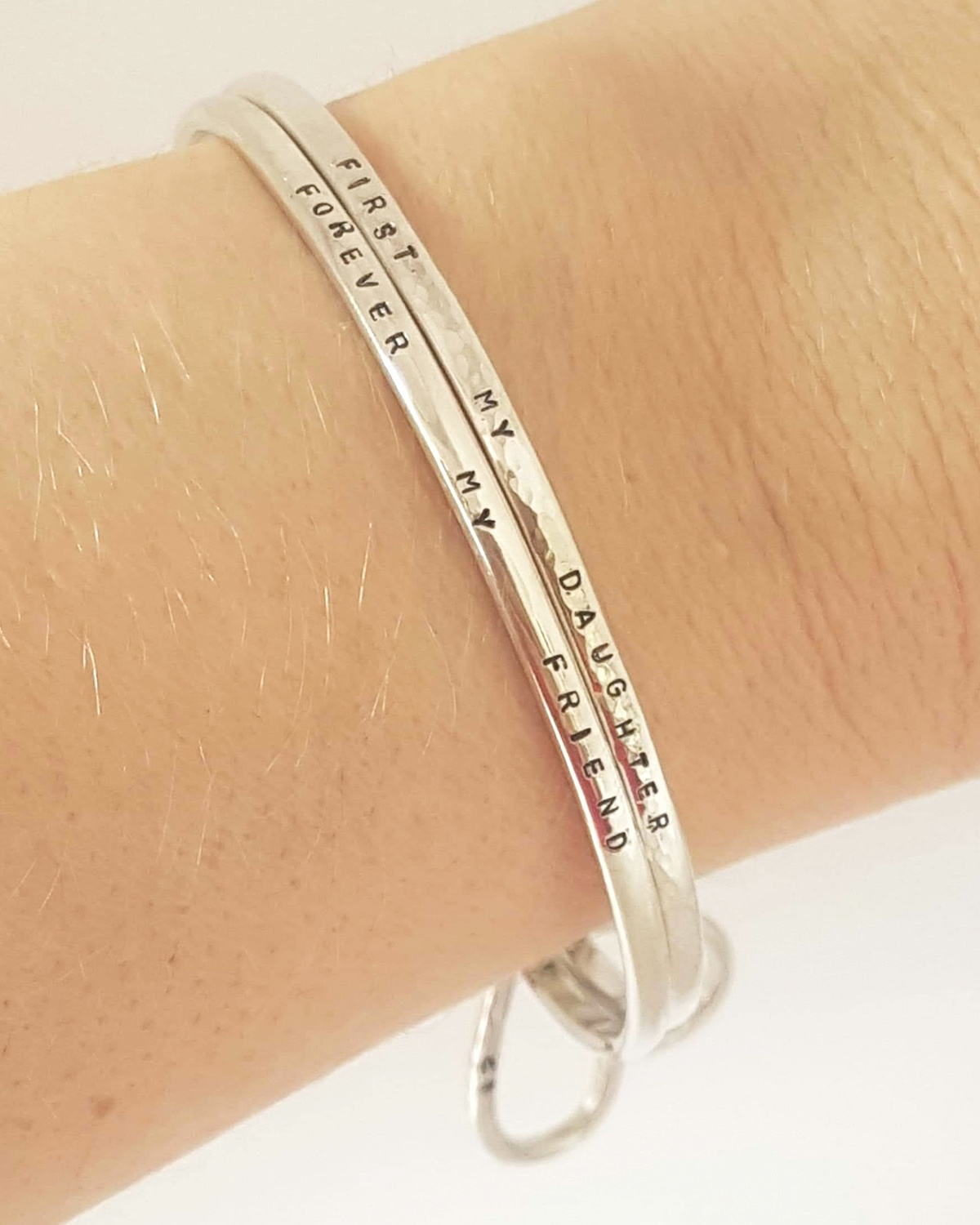family tree bangle double two heart name personalised engraved hand stamped luxury recycled sterling silver hand made unique mooki jewellery