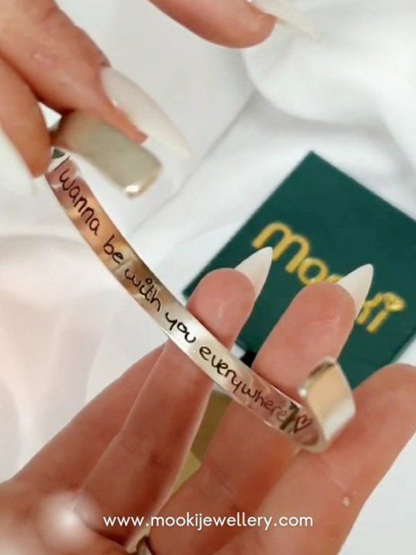 handwriting cuff deep engraved names words personalised sterling silver mooki jewellery