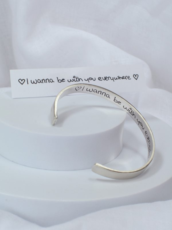 handwriting cuff deep engraved names words personalised sterling silver mooki jewellery