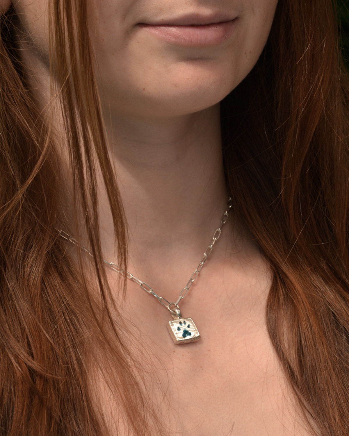 pawtograph trace necklace pet paw print engraved personalised dog cat animal sentimental memorial logo recycled sterling silver unique handmade mooki jewellery