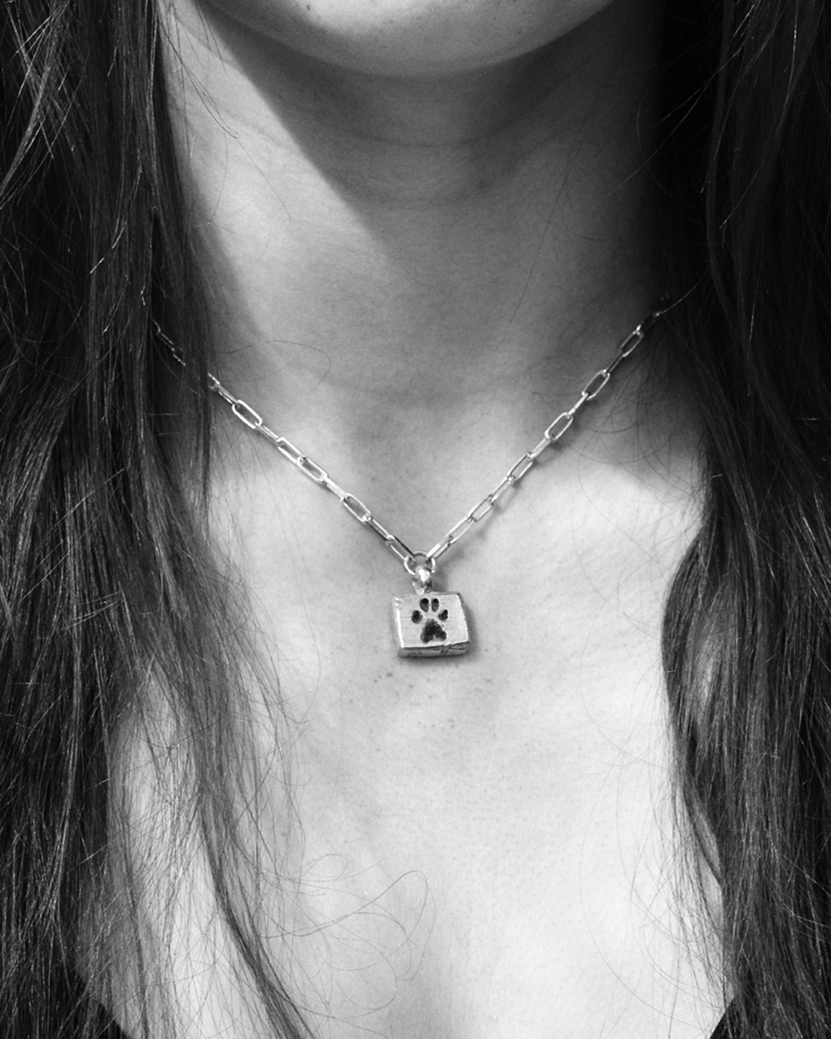 pawtograph trace necklace pet paw print engraved personalised dog cat animal sentimental memorial logo recycled sterling silver unique handmade mooki jewellery