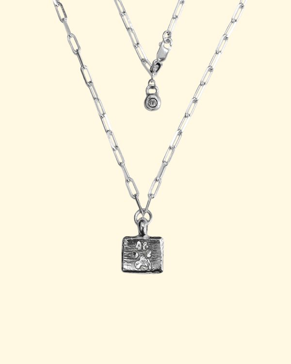 pawtograph trace necklace pet paw print engraved personalised dog cat animal sentimental memorial logo recycled sterling silver unique handmade mooki jewellery