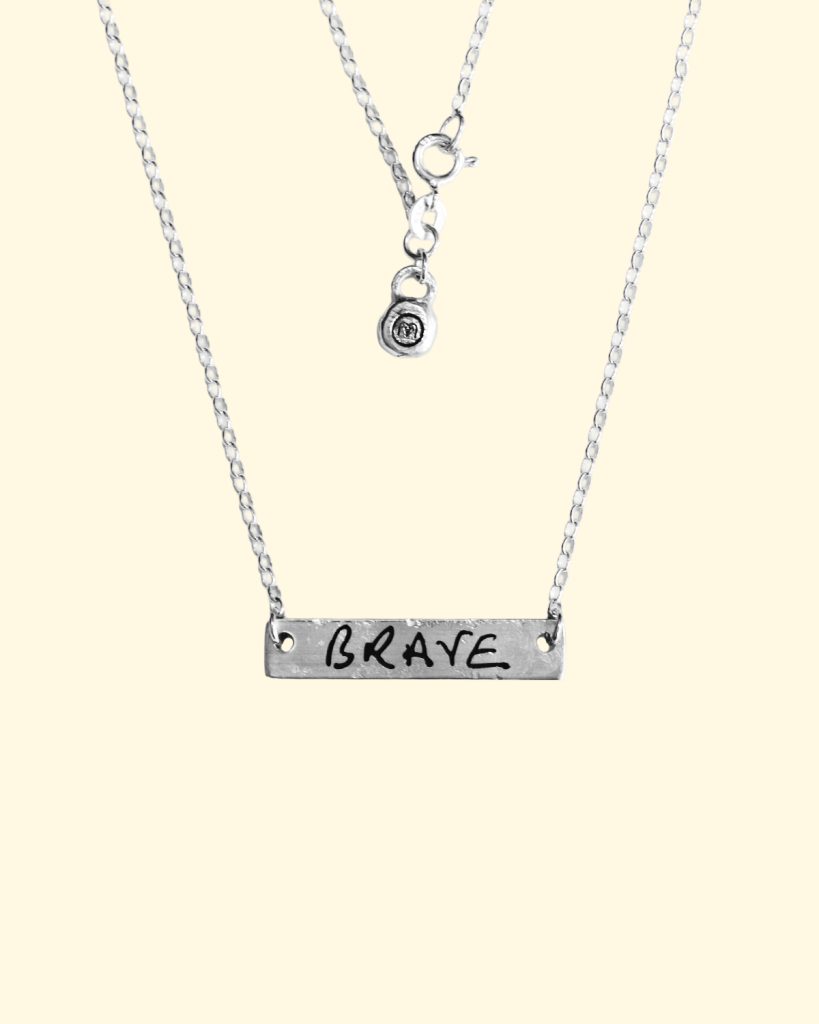 handwriting bar necklace personalised name sentimental memorial logo recycled sterling silver unique handmade mooki jewellery