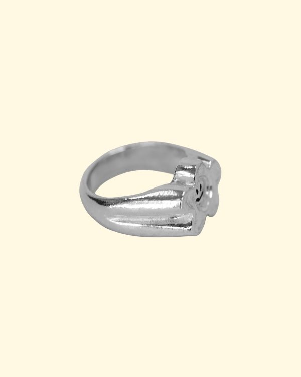 groovy bloom ring mooki jewellery silver wonky smiley flower