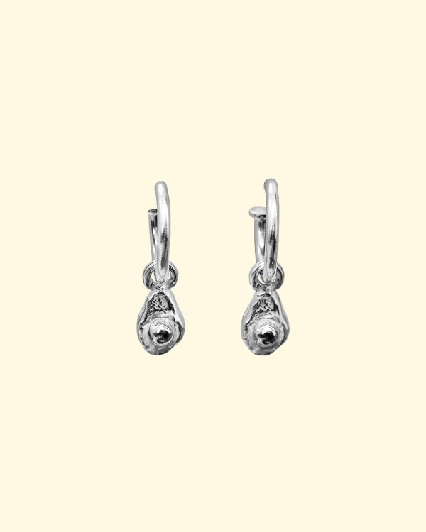 worlds smallest avocados charm hoops silver earrings mooki jewellery