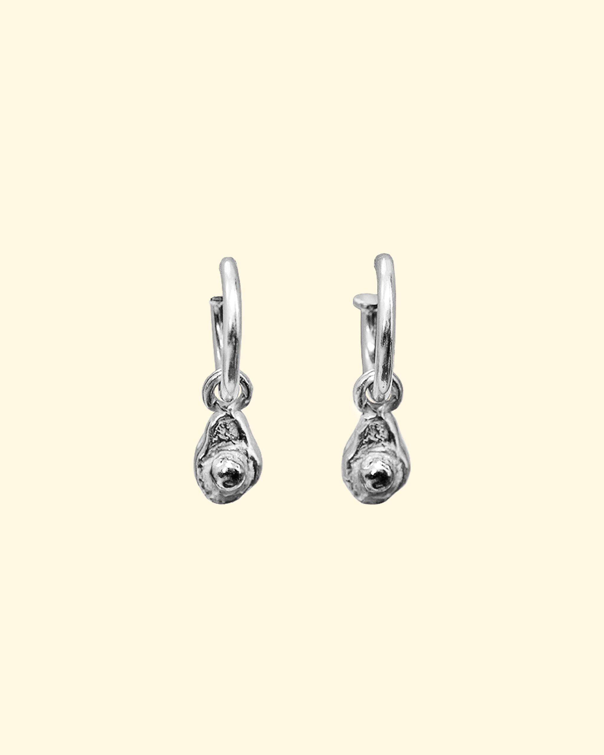 worlds smallest avocados charm hoops silver earrings mooki jewellery