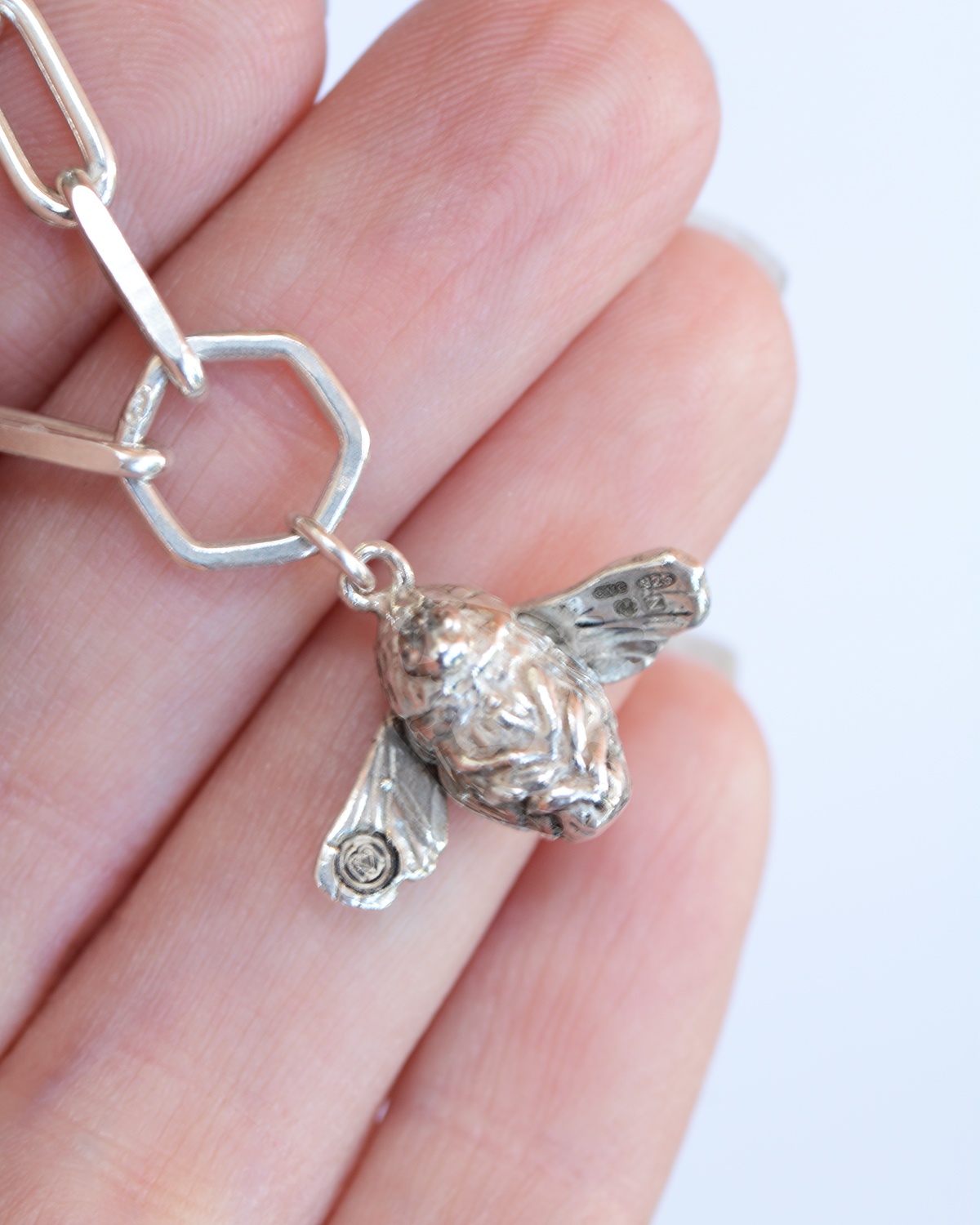 bee bracelet chunky trace bumble honey animal luxury recycled sterling silver hand made unique mooki jewellery