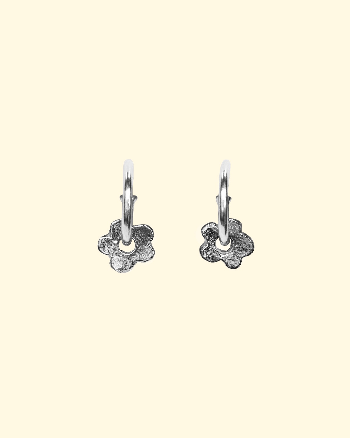 baby bloom hoops wonky cute tiny recycled sterling silver flower earrings mooki jewellery handmade unique