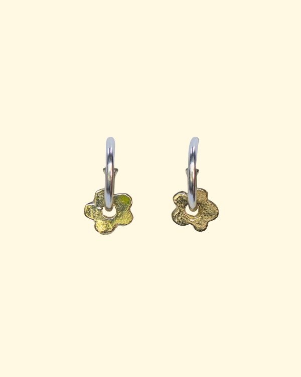 baby bloom hoops wonky cute tiny recycled solid gold flower earrings mooki jewellery handmade unique