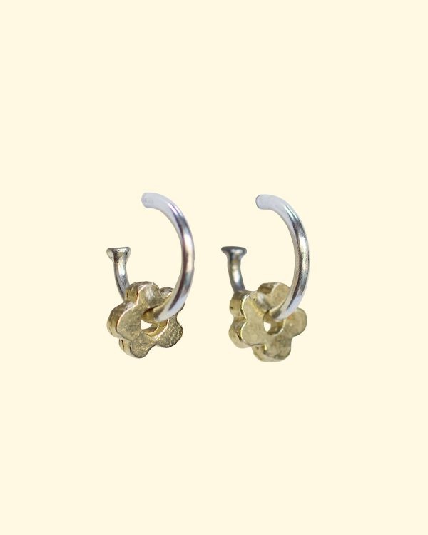baby bloom hoops wonky cute tiny recycled solid gold flower earrings mooki jewellery handmade unique