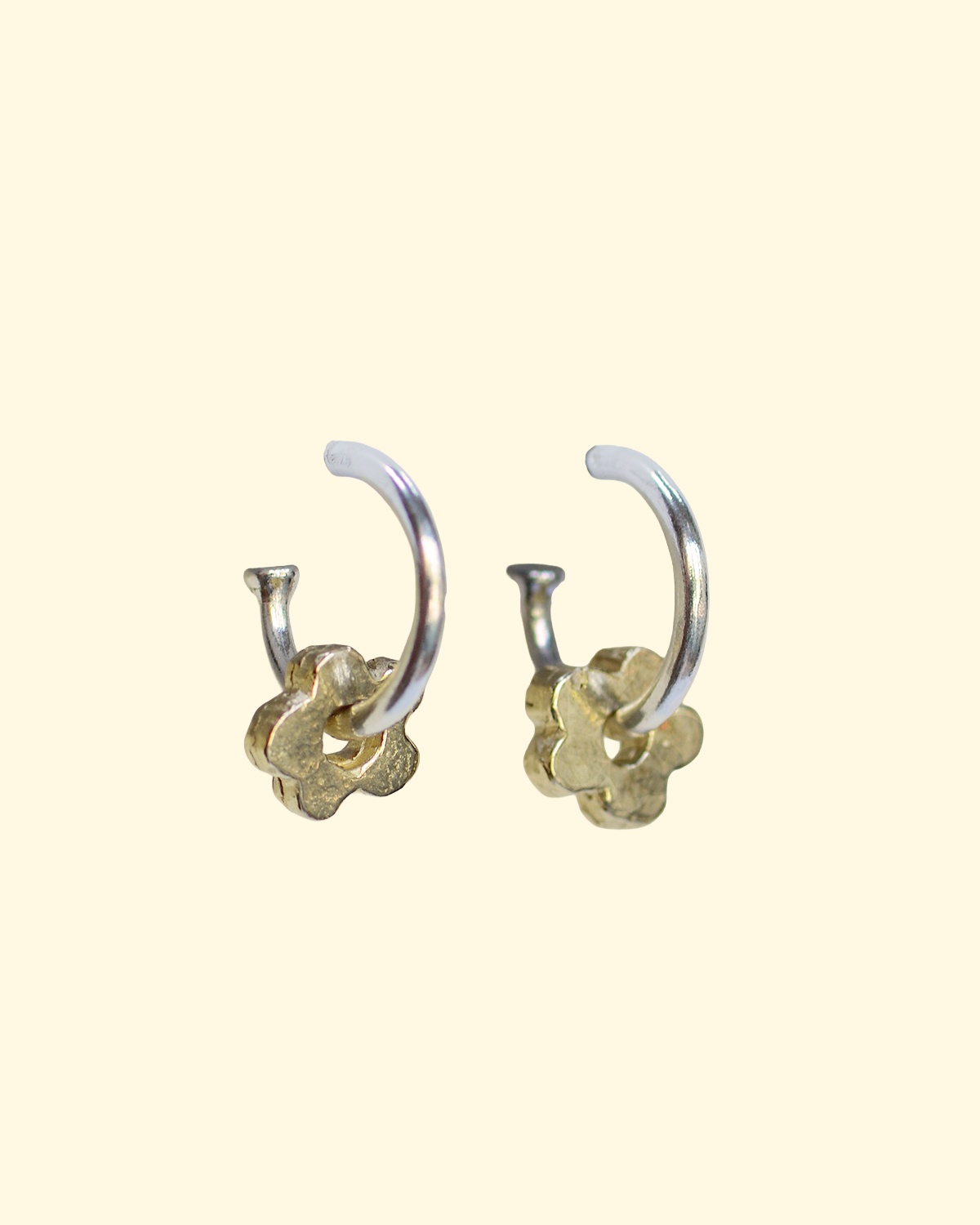 baby bloom hoops wonky cute tiny recycled solid gold flower earrings mooki jewellery handmade unique