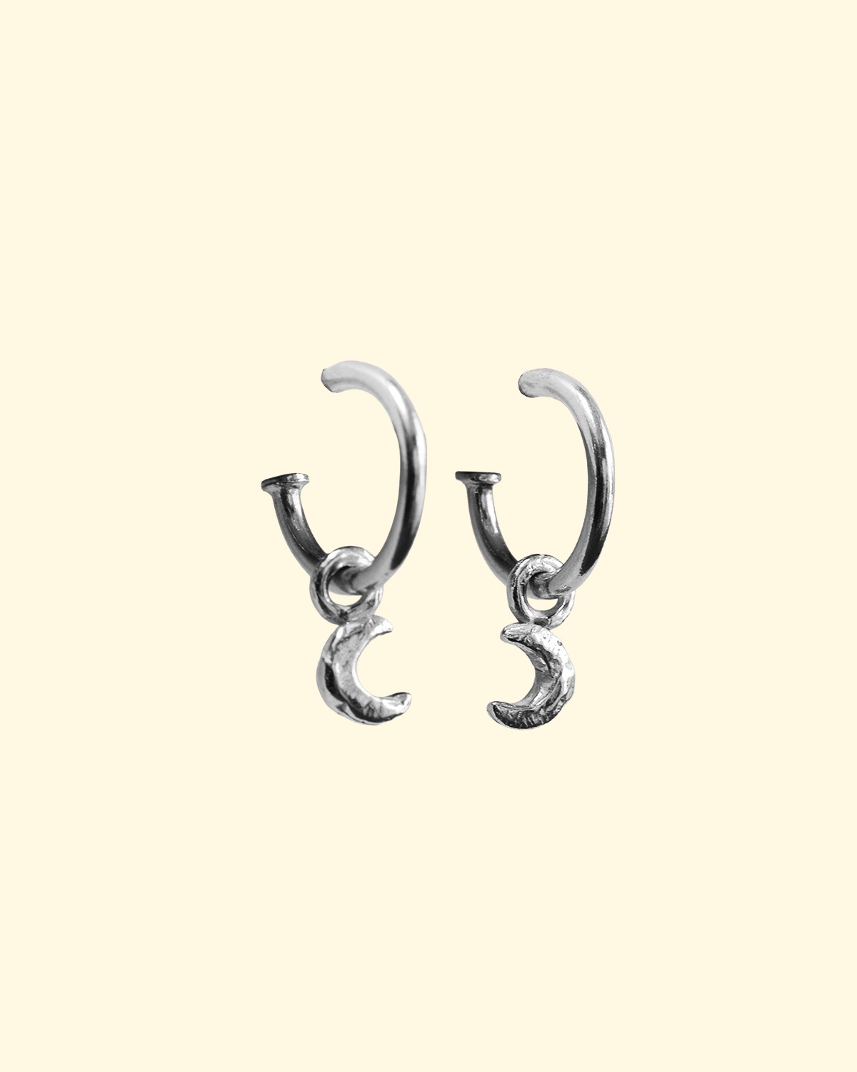 baby celeste hoops tiny moon celestial earrings unique handmade recylced sterling silver mooki jewellery