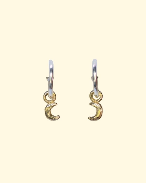 baby celeste hoops tiny moon celestial earrings unique handmade recycled solid gold mooki jewellery