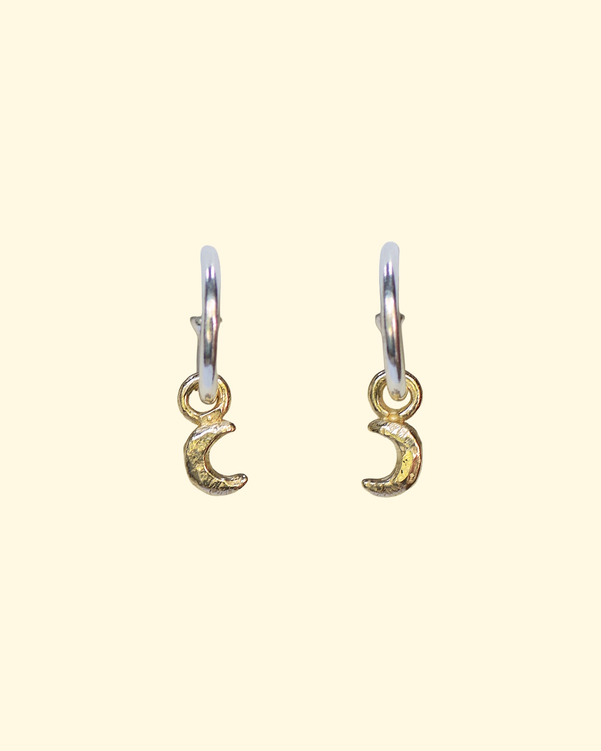 baby celeste hoops tiny moon celestial earrings unique handmade recycled solid gold mooki jewellery